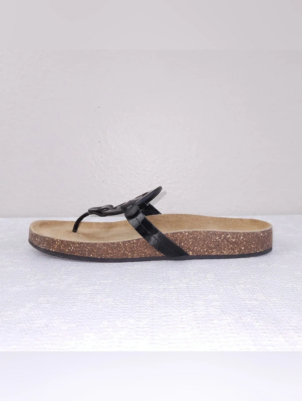 Tory Burch Miller Cloud Sandals US 10 Black Patent Leather Cork Flats
